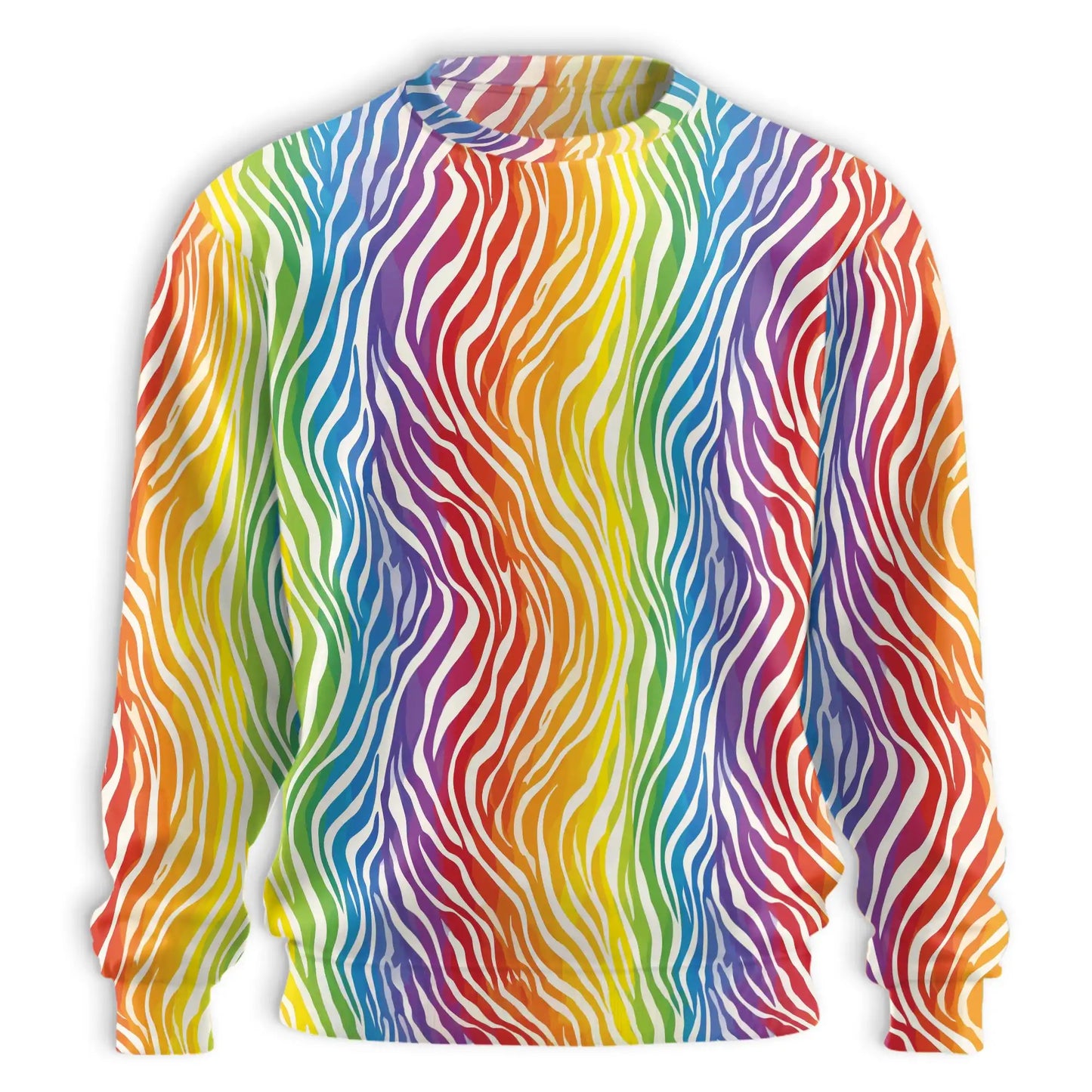Rainbow Zebra Pattern Sweatshirt, 3D All Over Print Colorful Wild Animal Crewneck Pullover for Men Women, Zebra Lover Gift - Netecom
