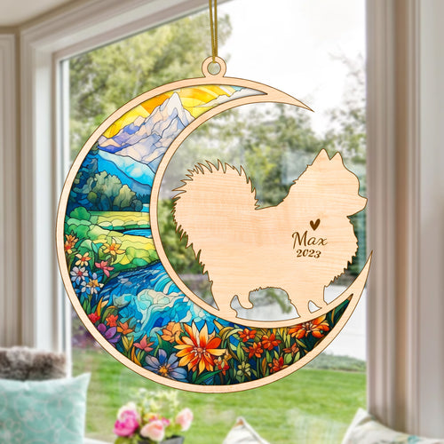 Netecom Pomeranian Dog Memorial Suncatcher, Personalized Dog Christmas Ornament with Name Date, Dog Death Sympathy Gift for Pet Loss Sun Catchers, Dog Grief Gift, Bereavement Gifts for Loss of Pet
