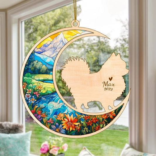 Netecom Pomeranian Dog Memorial Suncatcher, Personalized Dog Christmas Ornament with Name Date, Dog Death Sympathy Gift for Pet Loss Sun Catchers, Dog Grief Gift, Bereavement Gifts for Loss of Pet