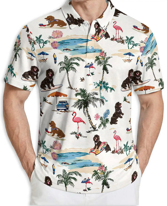 Newfoundland Dog Polo Shirt – Tropical Beach Print | Netecom