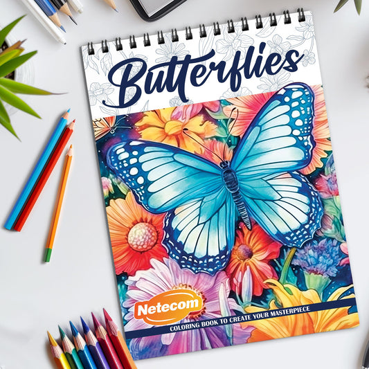 Butterflies Spiral Bound Coloring Book, Delicate Butterflies for a Soothing and Artistic Experience, Perfect for Nature Lovers and Art Enthusiasts