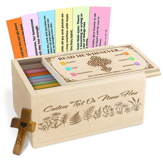 Netecom Personalized Bible Verse Box with 150 Scripture Cards & Custom Name Cross – Christian Faith Gift for Women, Religious Keepsake for Her, Meaningful Spiritual Encouragement