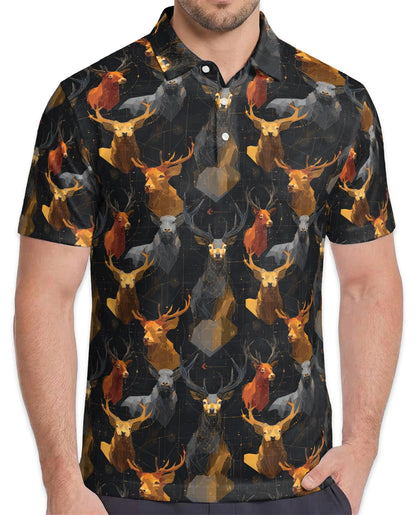 Geometric Deer Polo Shirt for Men – Modern Wildlife Style | Netecom