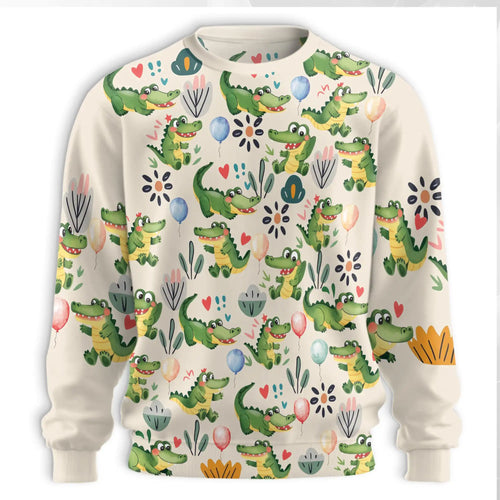 Alligator Pattern Sweatshirt, 3D All Over Print Reptile Crewneck Pullover for Men Women, Alligator Lover Gift - Netecom