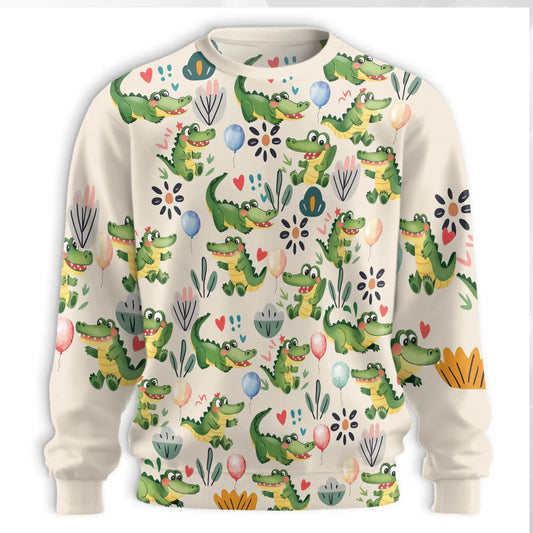 Alligator Pattern Sweatshirt, 3D All Over Print Reptile Crewneck Pullover for Men Women, Alligator Lover Gift - Netecom