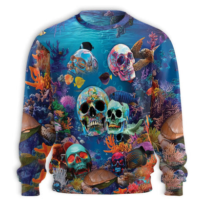 Ocean Skull Sweatshirt, 3D All Over Print Nautical Skull Crewneck Pullover for Men Women, Ocean Lover Gift - Netecom