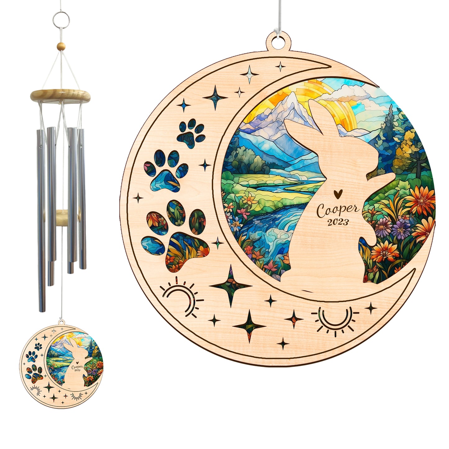 Netecom Rabbit Wind Chimes Memorial, Personalized Pet Memorial Windchime for Rabbits Suncatcher, Bunny Loss Memorial Ornament, Loss of Pet Remembrance Gift, Sympathy Pet Wind Chimes Outdoor Garden
