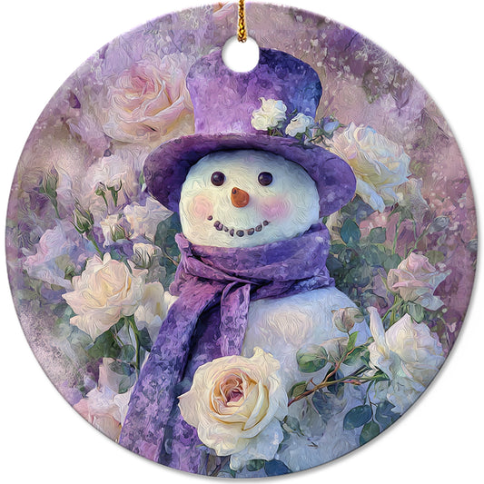 Netecom Purple Snowman Christmas Ornament, Vintage Floral Christmas Ceramic Ornament for Xmas Tree Hanging Decorations Gift, Gifts for Friends & Family, Holiday Party Present
