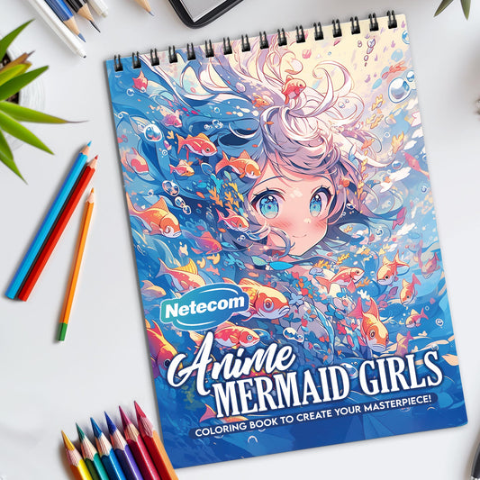 Anime Mermaid Girls Spiral Bound Coloring Book, Enchanting Anime Mermaid Scenes, Perfect for Fans of Anime and Underwater Fantasy Art