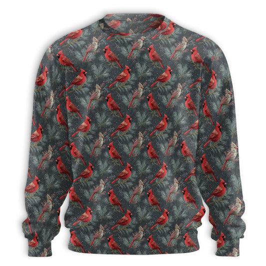 Country Cardinals Pattern Sweatshirt, 3D All Over Print Rustic Bird Crewneck Pullover for Men Women, Cardinal Lover Gift - Netecom