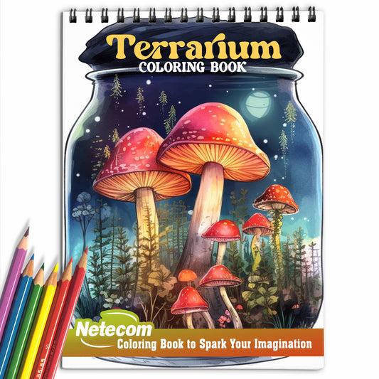 Terrarium Spiral Bound Coloring Book, Discover 30 Serene Coloring Pages, Inviting You to Color the Delicate Balance of Flora and Fauna in Terrariums