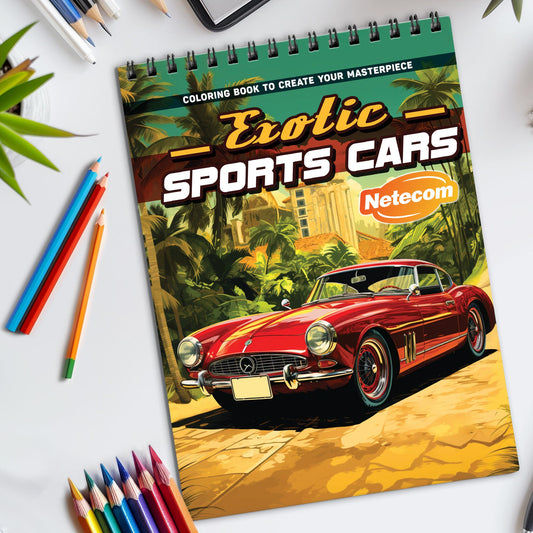 Exotic Sports Cars Spiral Bound Coloring Book, Sleek Exotic Sports Cars for a Luxurious Coloring Experience, Ideal for Car Enthusiasts and Design Admirers