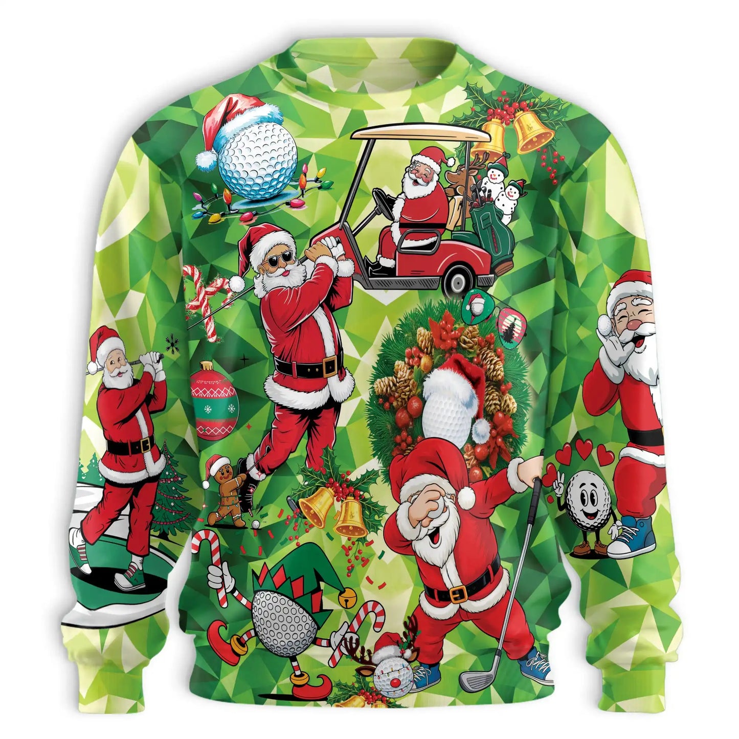 Santa Claus Golf Christmas Sweatshirt, 3D All Over Print Holiday Golf Crewneck Pullover for Men Women, Golfer Christmas Gift - Netecom