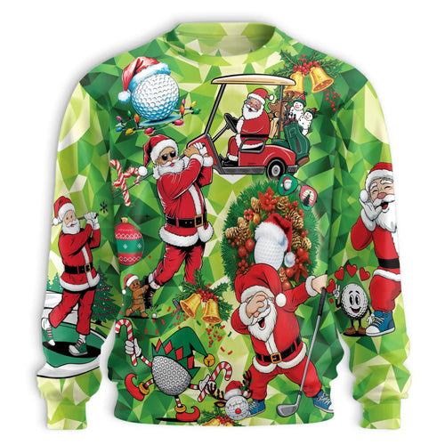 Santa Claus Golf Christmas Sweatshirt, 3D All Over Print Holiday Golf Crewneck Pullover for Men Women, Golfer Christmas Gift - Netecom