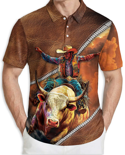 Cowboy Bull Riding 3D Polo Shirt for Men – Western Rodeo Ranch Style | Netecom