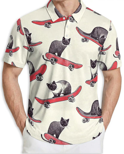Skateboarding Cat Polo Shirt – Funny Cat Print | Netecom