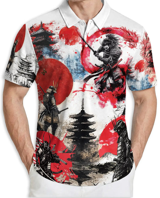 Japanese Samurai Dragon 3D Polo Shirt for Men – Warrior Mythology Art Style | Netecom