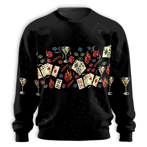 Casino Poker Cards Flaming Sweatshirt, 3D All Over Print Gambling Crewneck Pullover for Men Women, Poker Player Gift - Netecom