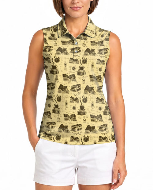 Book Pattern Sleeveless Polo Shirt for Women | Netecom