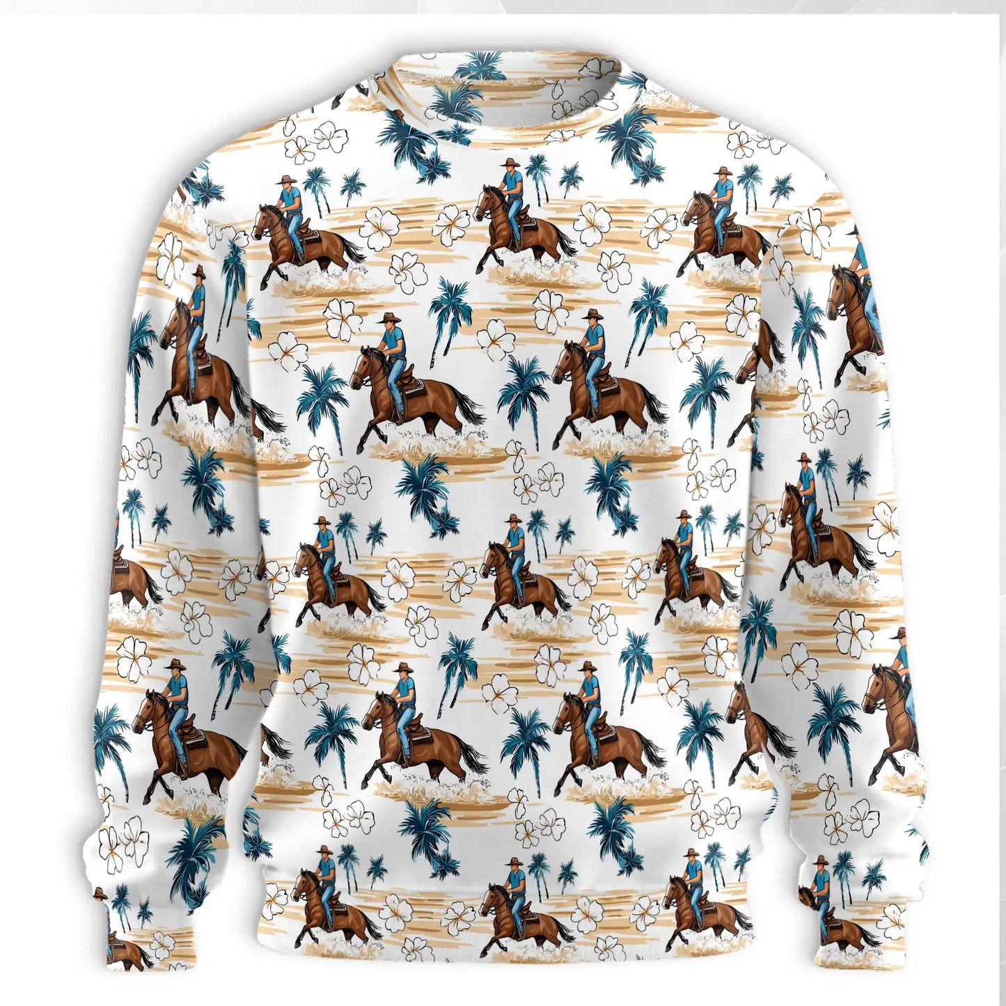 Western Cowboy Pattern Sweatshirt, 3D All Over Print Rodeo Crewneck Pullover for Men Women, Western Lover Gift - Netecom