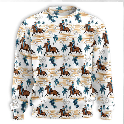 Western Cowboy Pattern Sweatshirt, 3D All Over Print Rodeo Crewneck Pullover for Men Women, Western Lover Gift - Netecom