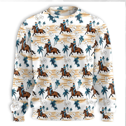 Western Cowboy Pattern Sweatshirt, 3D All Over Print Rodeo Crewneck Pullover for Men Women, Western Lover Gift - Netecom