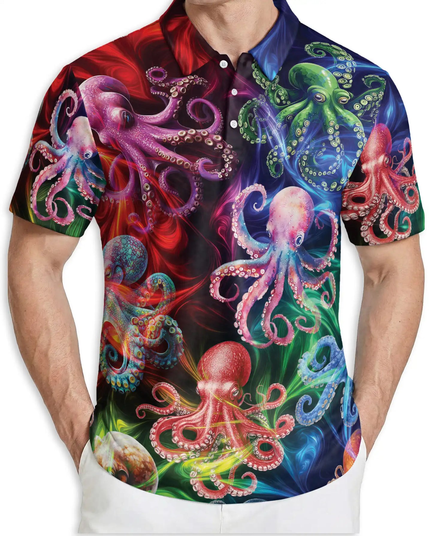 Colorful Octopus 3D Polo Shirt for Men – Tropical Ocean Style | Netecom