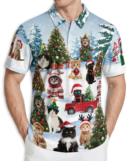 Cute Cat Christmas Polo Shirt for Men | Netecom