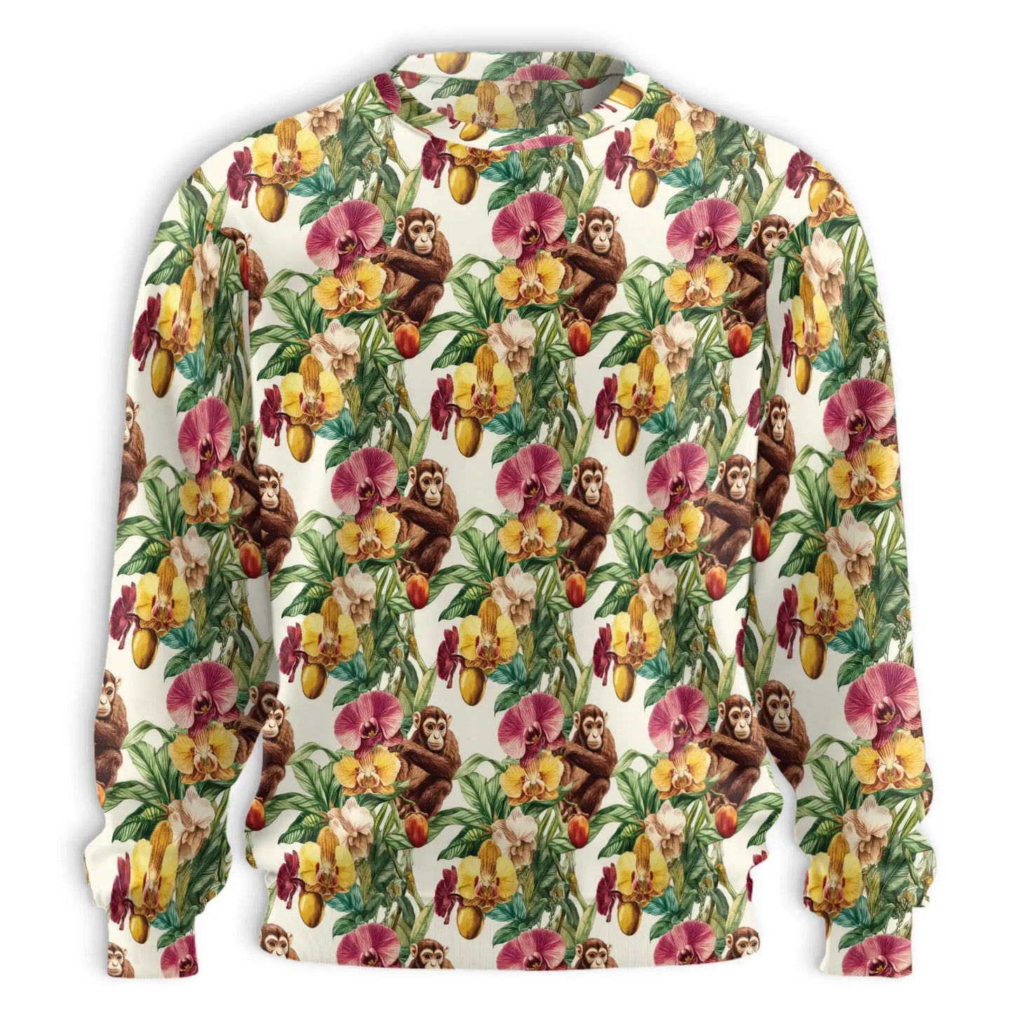 Tropical Monkey Sweatshirt, 3D All Over Print Exotic Jungle Crewneck Pullover for Men Women, Monkey Lover Gift - Netecom