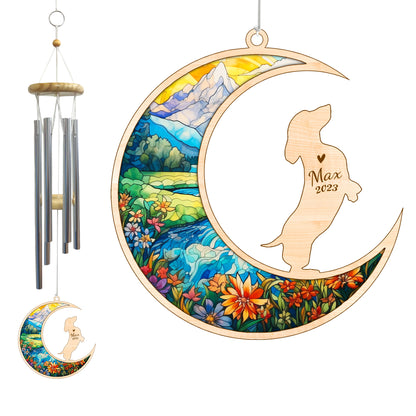 Netecom Dachshund Dog Wind Chimes Memorial, Personalized Pet Memorial Wind Chimes for Dog Suncatcher, Wiener Dog Loss Memorial Ornament, Loss of Pet Sympathy Gift Windchime Outside Garden Decor