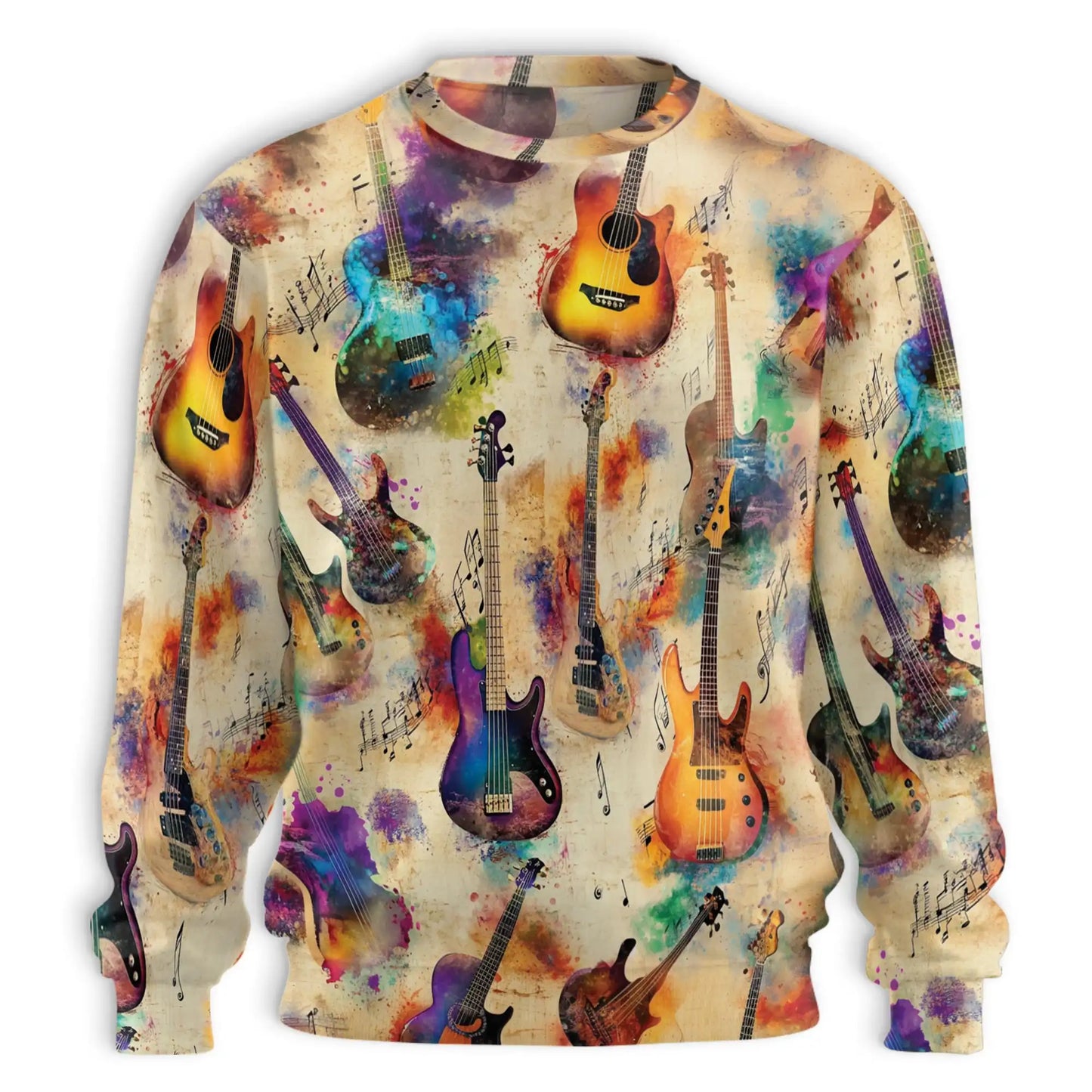 Vintage Bass Guitar Sweatshirt, 3D All Over Print Retro Music Crewneck Pullover for Men Women, Bass Player Gift - Netecom