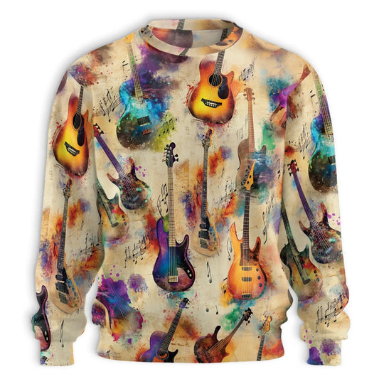 Vintage Bass Guitar Sweatshirt, 3D All Over Print Retro Music Crewneck Pullover for Men Women, Bass Player Gift - Netecom