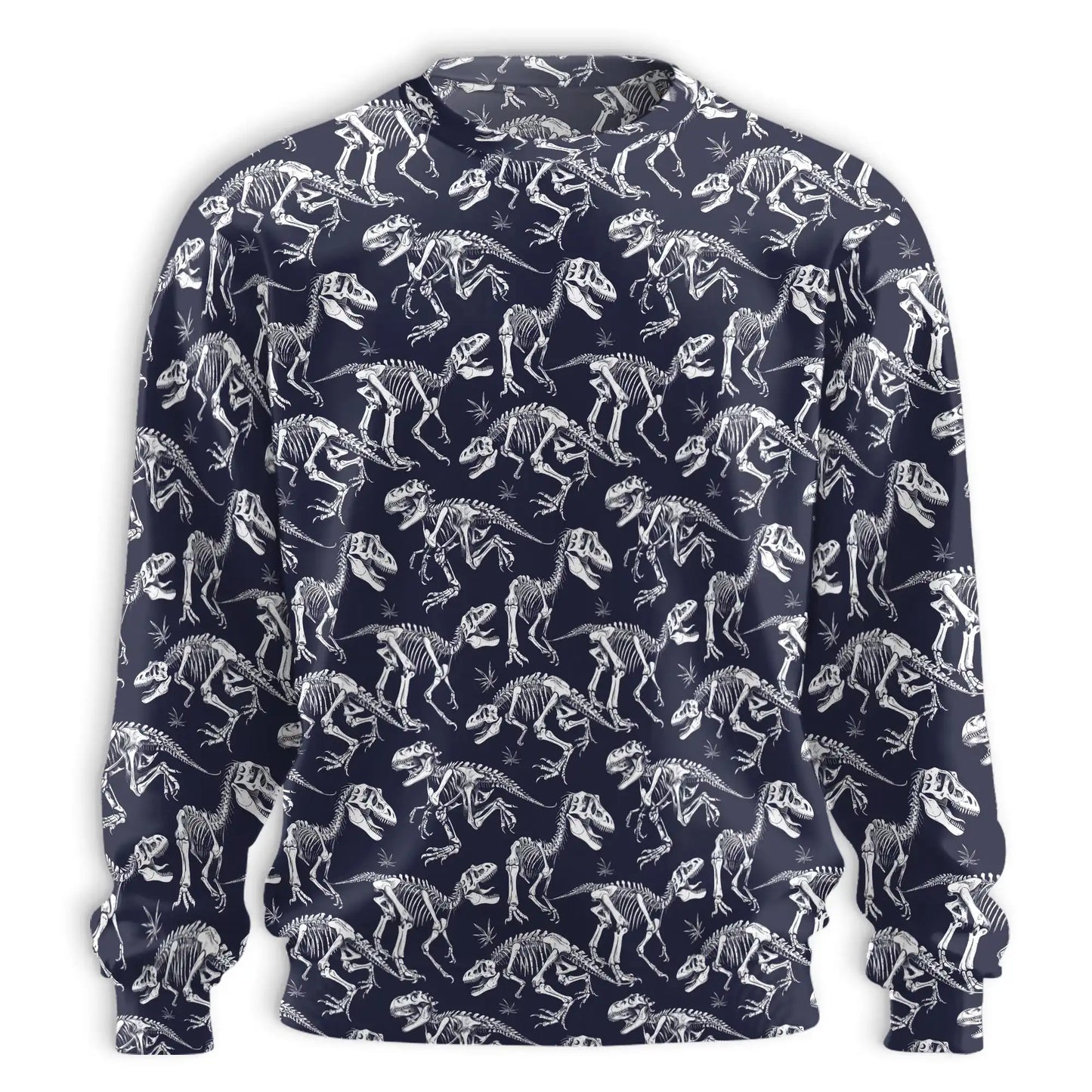 Dinosaur Skeleton Sweatshirt, 3D All Over Print Prehistoric Fossil Crewneck Pullover for Men Women, Dinosaur Lover Gift - Netecom