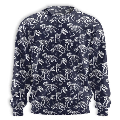 Dinosaur Skeleton Sweatshirt, 3D All Over Print Prehistoric Fossil Crewneck Pullover for Men Women, Dinosaur Lover Gift - Netecom