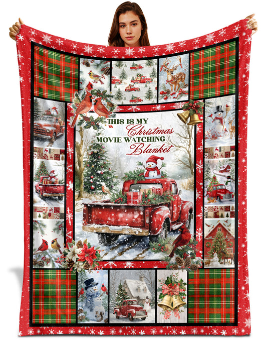 Netecom Red Truck Christmas Blanket, Holiday Movie Watching Throw Blanket for Couch, Bed or Sofa, Ultra Soft Warm Gift for Christmas and Cozy Winter