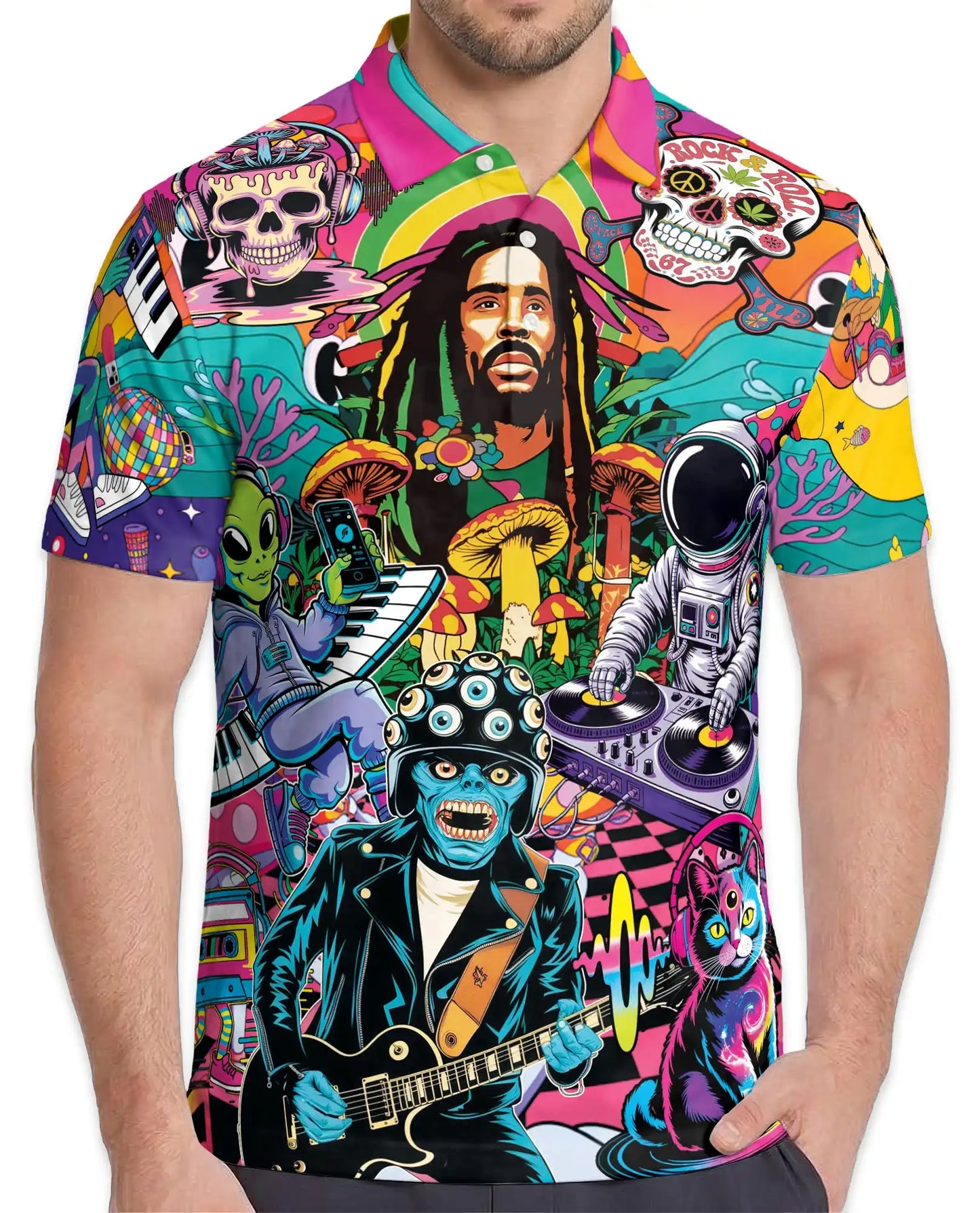 Psychedelic Music Polo Shirt - Retro Hippie Festival Style | Netecom