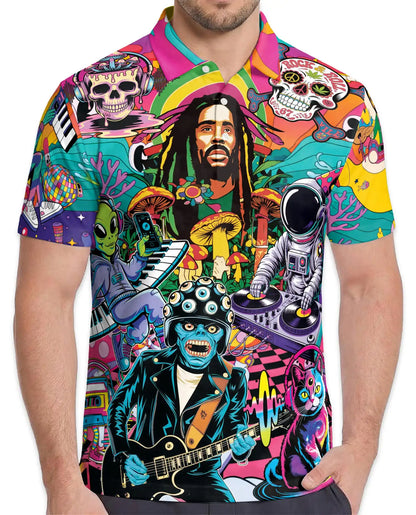 Psychedelic Music Polo Shirt - Retro Hippie Festival Style | Netecom