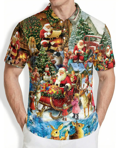 Vintage Christmas Santa Scene Polo Shirt | Netecom