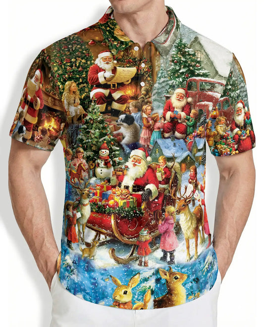 Vintage Christmas Santa Scene Polo Shirt | Netecom