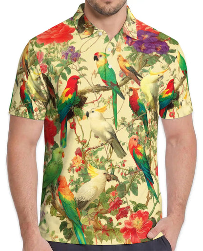 Tropical Birds Polo Shirt for Men – Colorful Parrot Print | Netecom