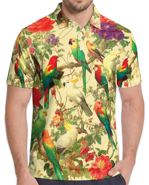 Tropical Birds Polo Shirt for Men – Colorful Parrot Print | Netecom