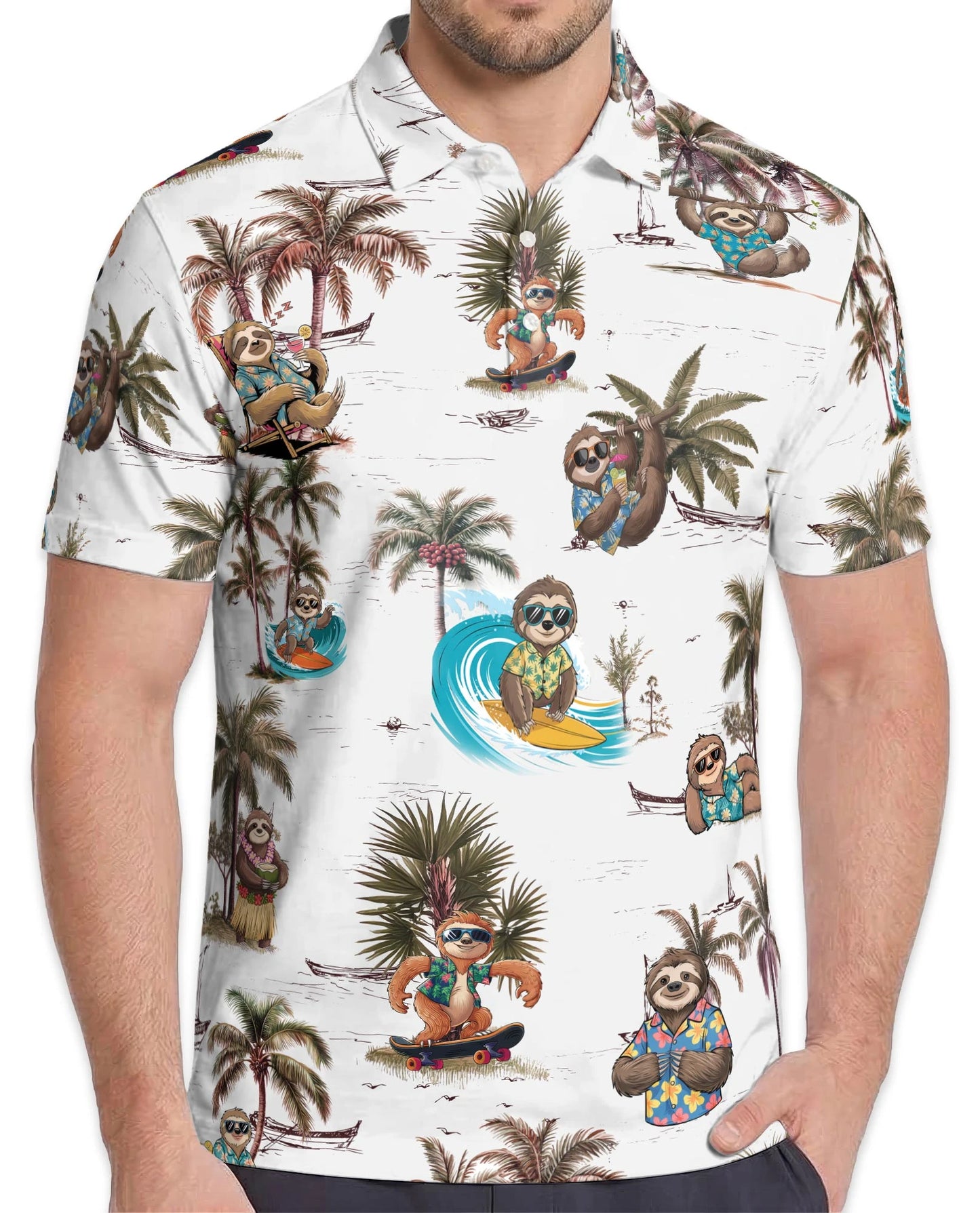 Funny Sloth Summer Beach Polo Shirt for Men – Tropical Animal Style | Netecom
