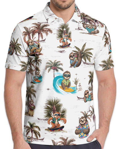 Funny Sloth Summer Beach Polo Shirt for Men – Tropical Animal Style | Netecom