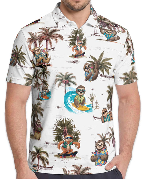 Funny Sloth Summer Beach Polo Shirt for Men – Tropical Animal Style | Netecom