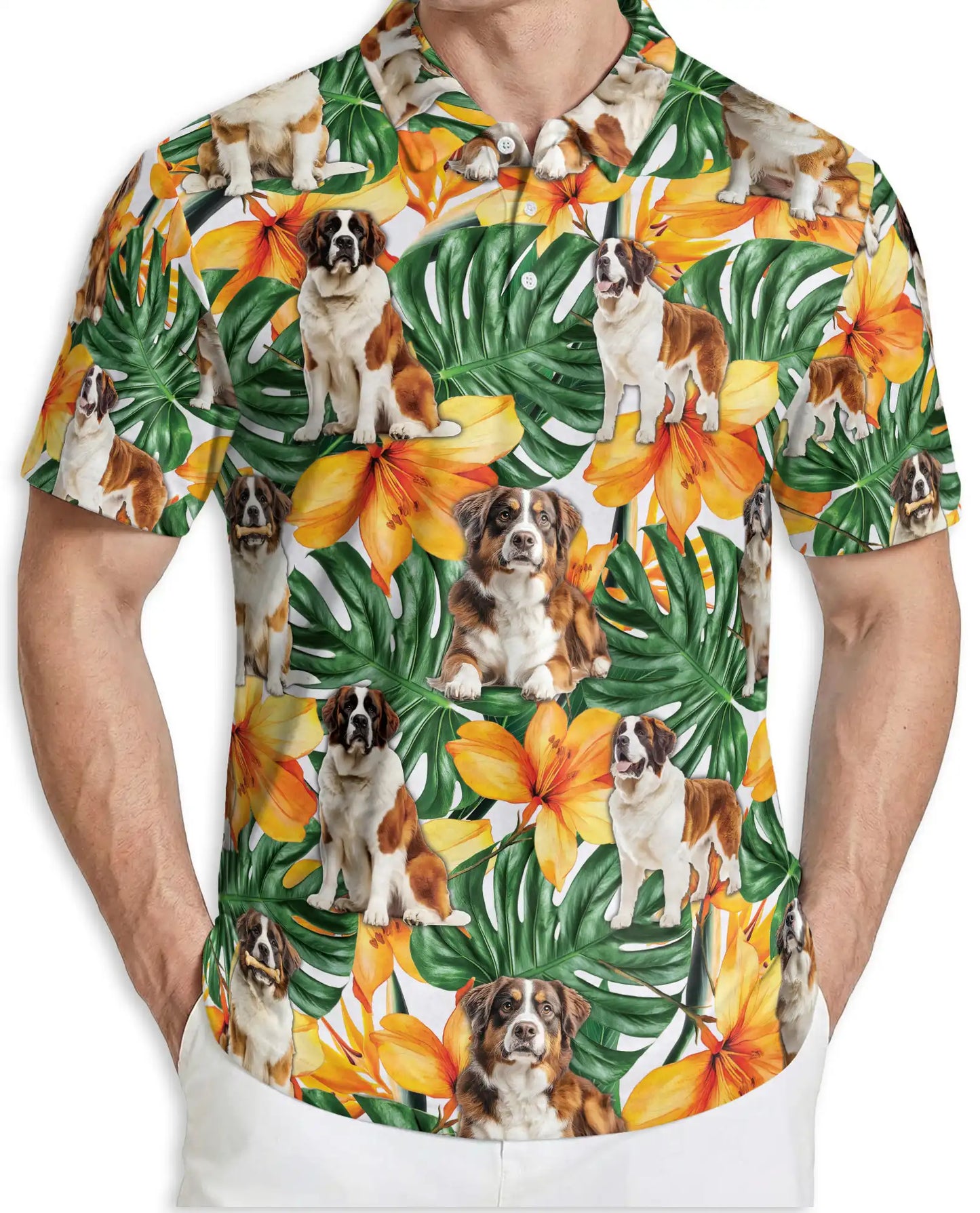 Saint Bernard Polo Shirt – Tropical Floral Dog Print | Netecom
