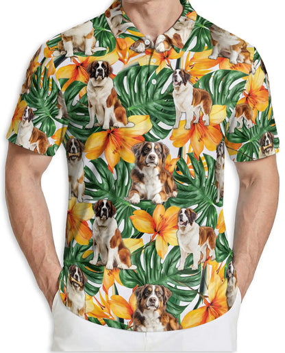 Saint Bernard Polo Shirt – Tropical Floral Dog Print | Netecom