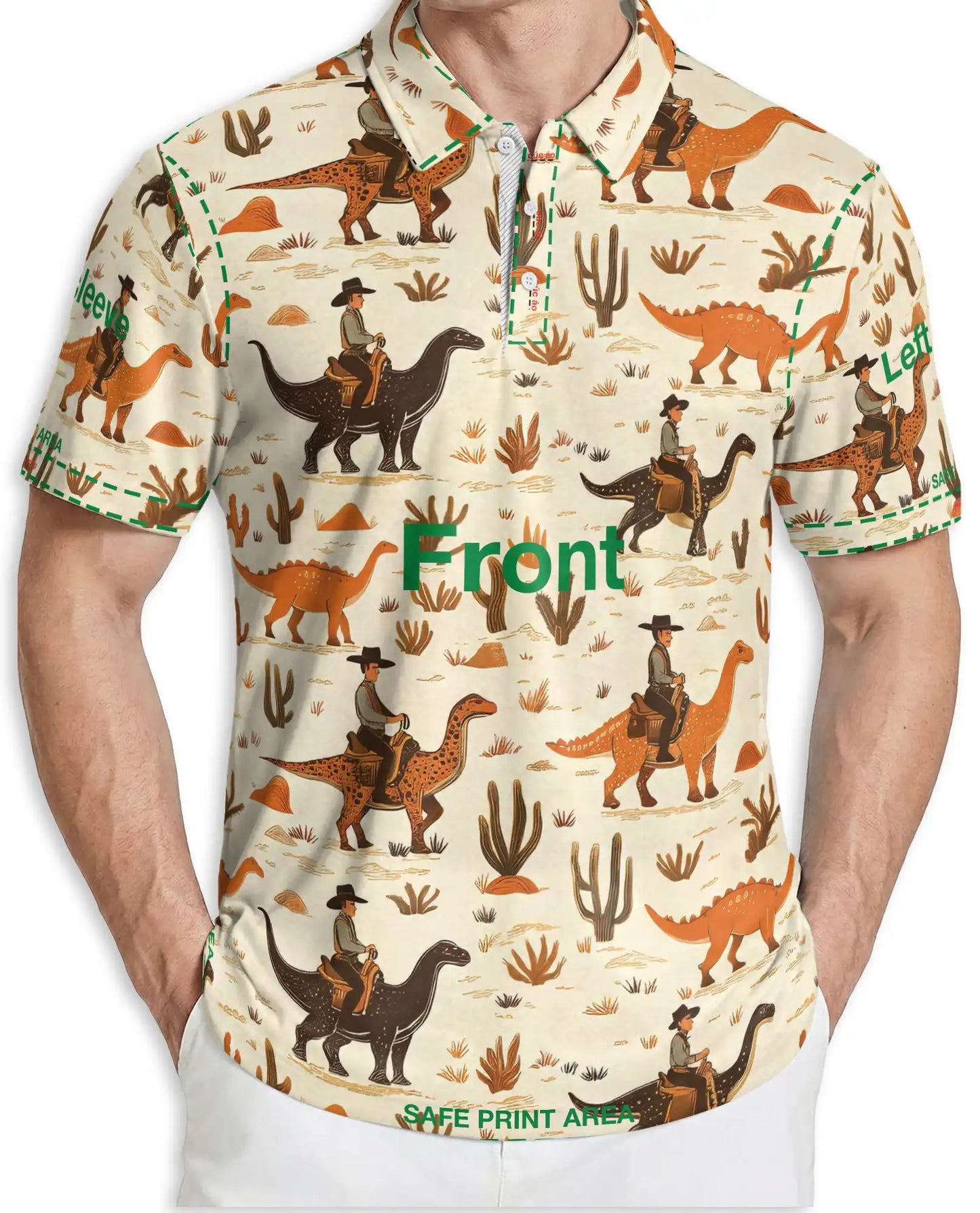 Cowboy Dinosaur 3D Polo Shirt for Men – Western Desert Adventure Style | Netecom
