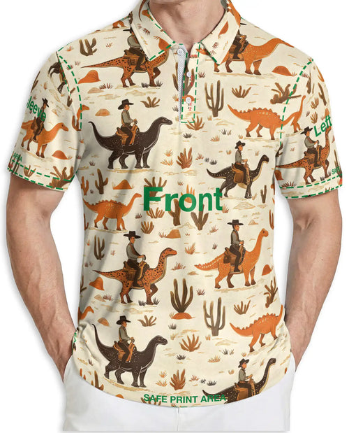 Cowboy Dinosaur 3D Polo Shirt for Men – Western Desert Adventure Style | Netecom