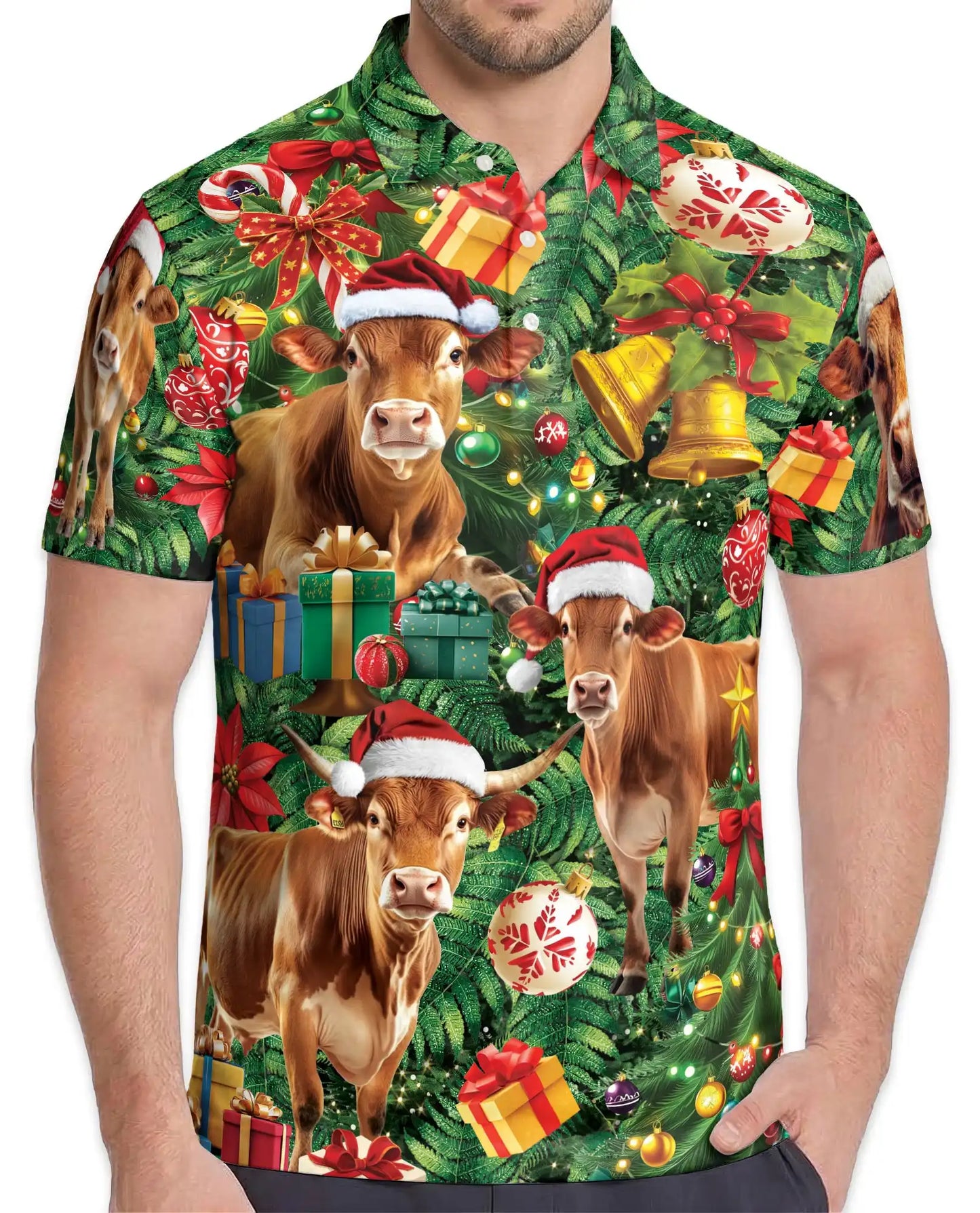 Christmas Cow Farm 3D Polo Shirt for Men – Funny Holiday Ranch Style | Netecom