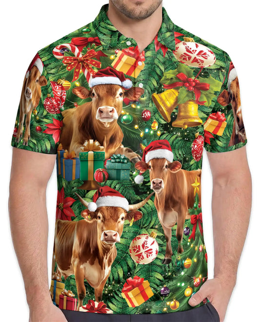 Christmas Cow Farm 3D Polo Shirt for Men – Funny Holiday Ranch Style | Netecom